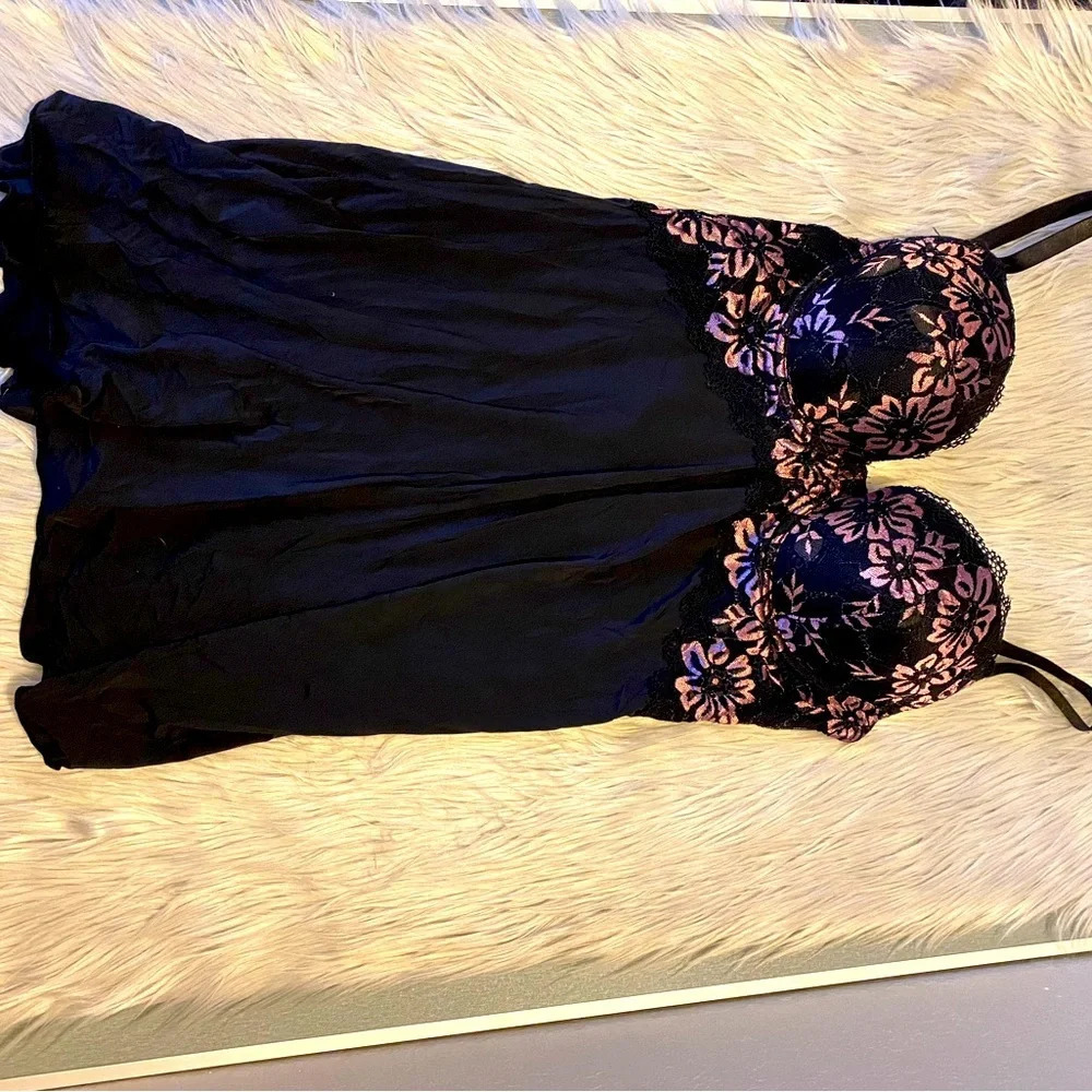 Black Baby Doll with Pink Floral Lace Top Accent